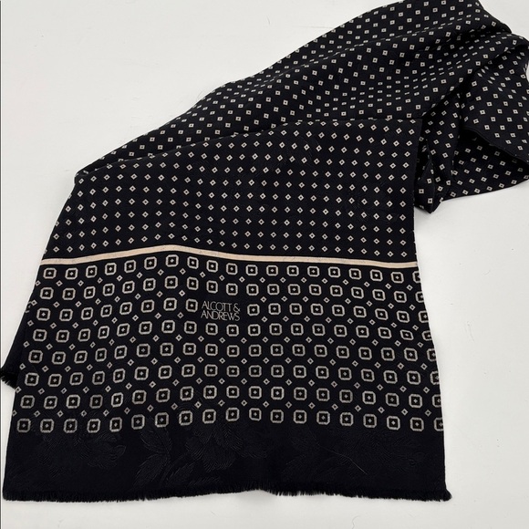 Alcott & Andrews Vintage Black Cream Silk Geometric Patterned Scarf 13 x 56 - Picture 10 of 10